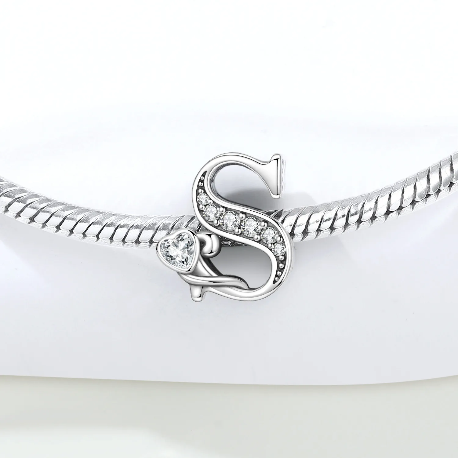 2026 New 925 Sterling Silver Zircon Scroll Heart Pattern 26 Letter Bead Charms for Women Fit DIY Bracelet Necklace Jewelry Gift thumbnail 3