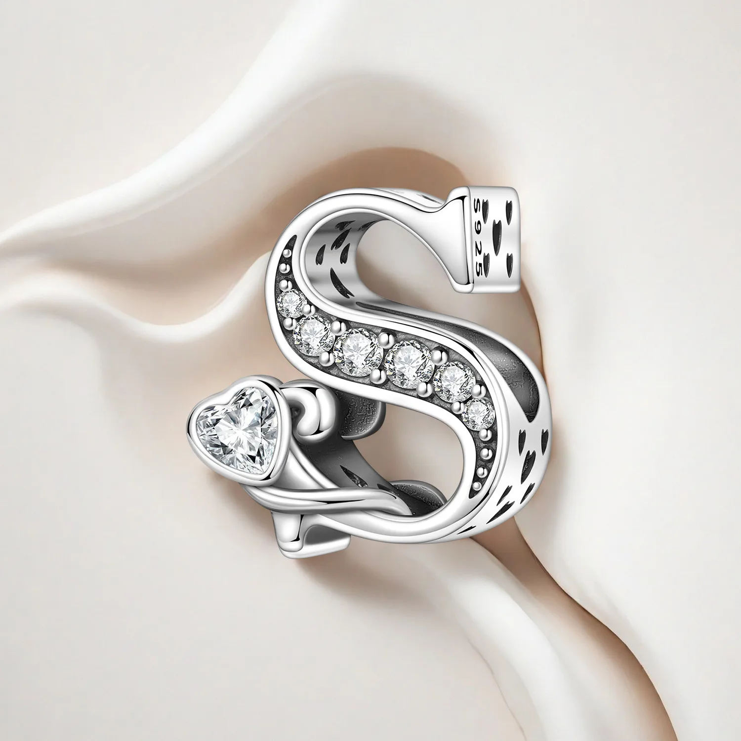 2026 New 925 Sterling Silver Zircon Scroll Heart Pattern 26 Letter Bead Charms for Women Fit DIY Bracelet Necklace Jewelry Gift thumbnail 6
