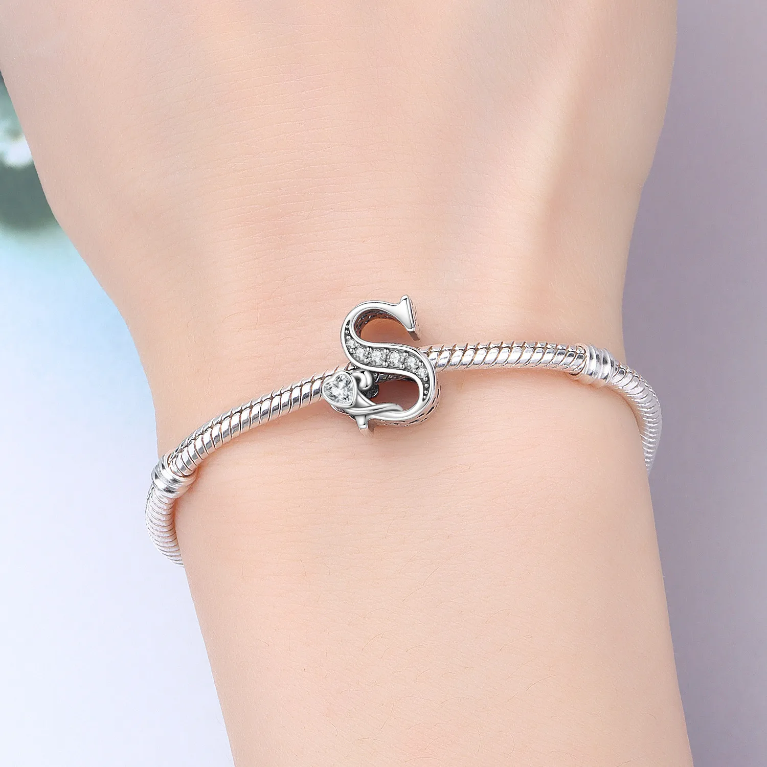 2026 New 925 Sterling Silver Zircon Scroll Heart Pattern 26 Letter Bead Charms for Women Fit DIY Bracelet Necklace Jewelry Gift thumbnail 4