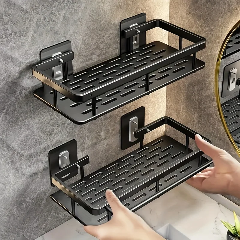 No Drill Wall Mount Shower Rack Large Capacity Bathroom Shelf Easy Install for Cosmetics Storage Space Saver