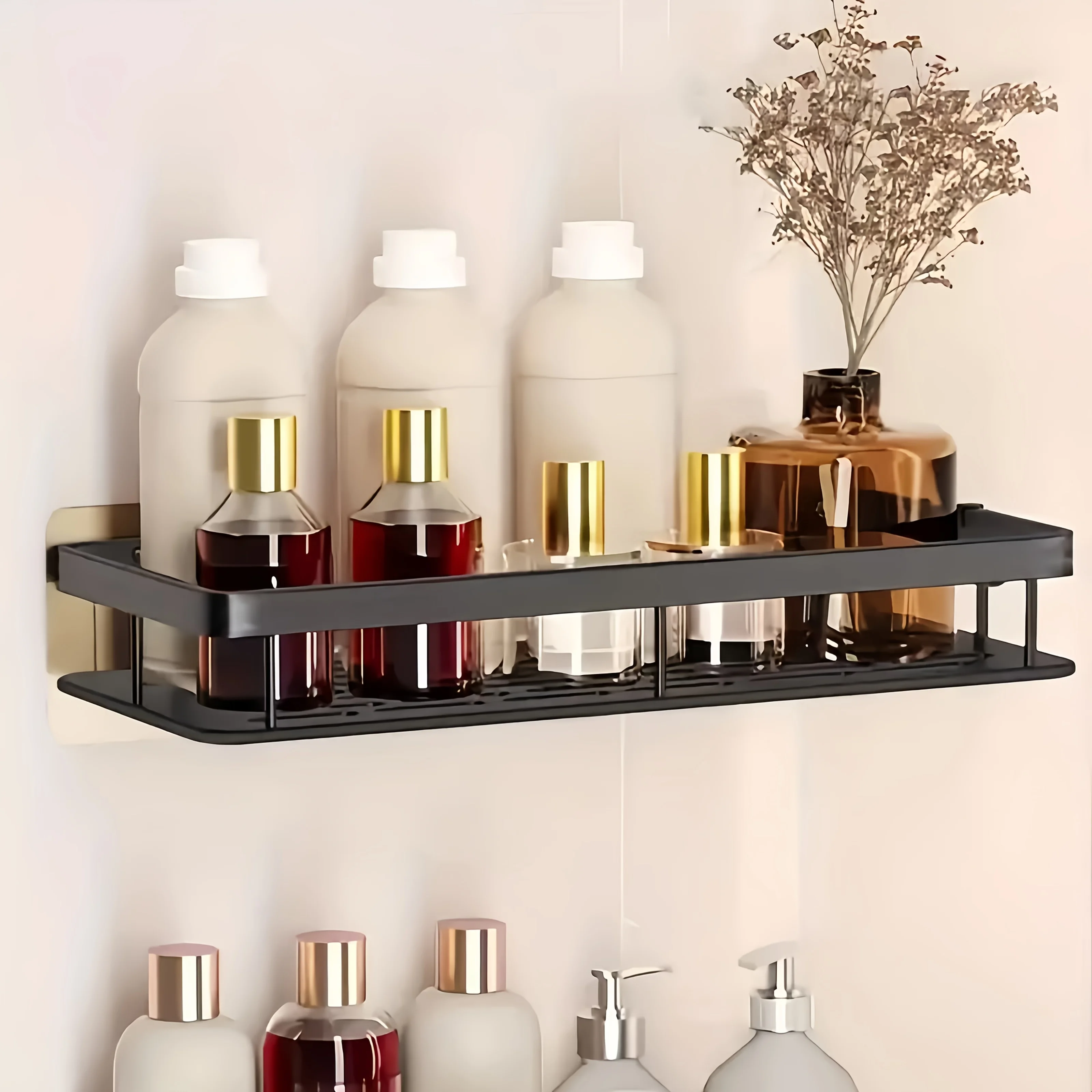 No Drill Wall Mount Shower Rack Large Capacity Bathroom Shelf Easy Install for Cosmetics Storage Space Saver thumbnail 5