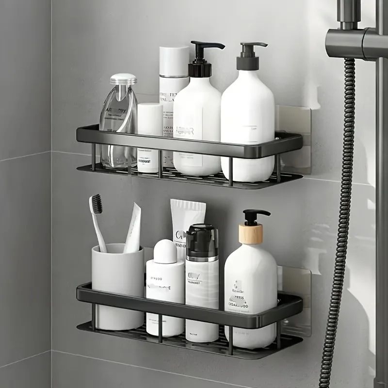 No Drill Wall Mount Shower Rack Large Capacity Bathroom Shelf Easy Install for Cosmetics Storage Space Saver thumbnail 2