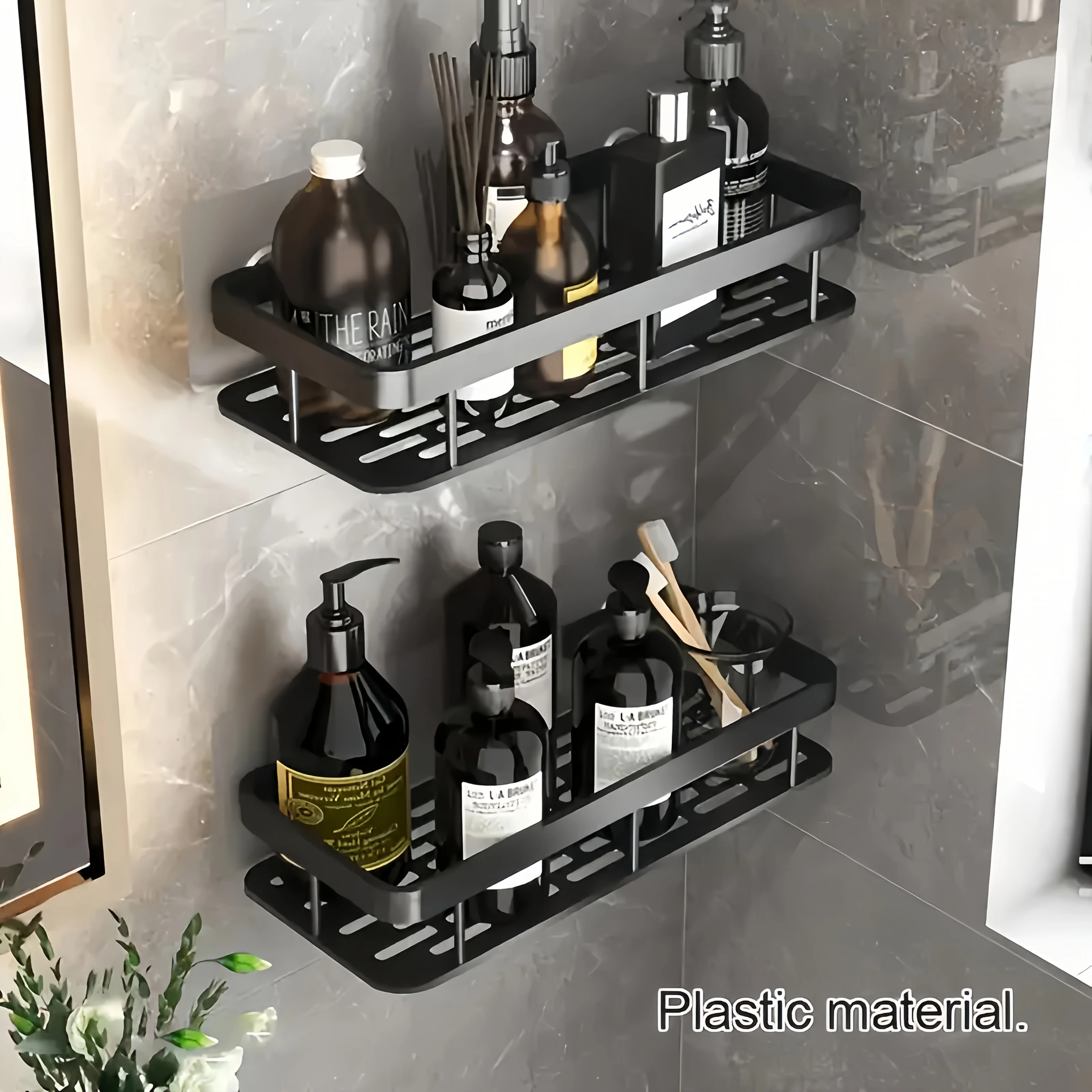 No Drill Wall Mount Shower Rack Large Capacity Bathroom Shelf Easy Install for Cosmetics Storage Space Saver thumbnail 3