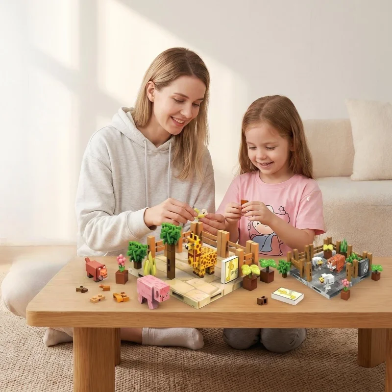 Pixel Safari Magnetic Building Blocks, Interlocking Cubes with Animal Figures, Educational Open-Ended Play Toy for Kids