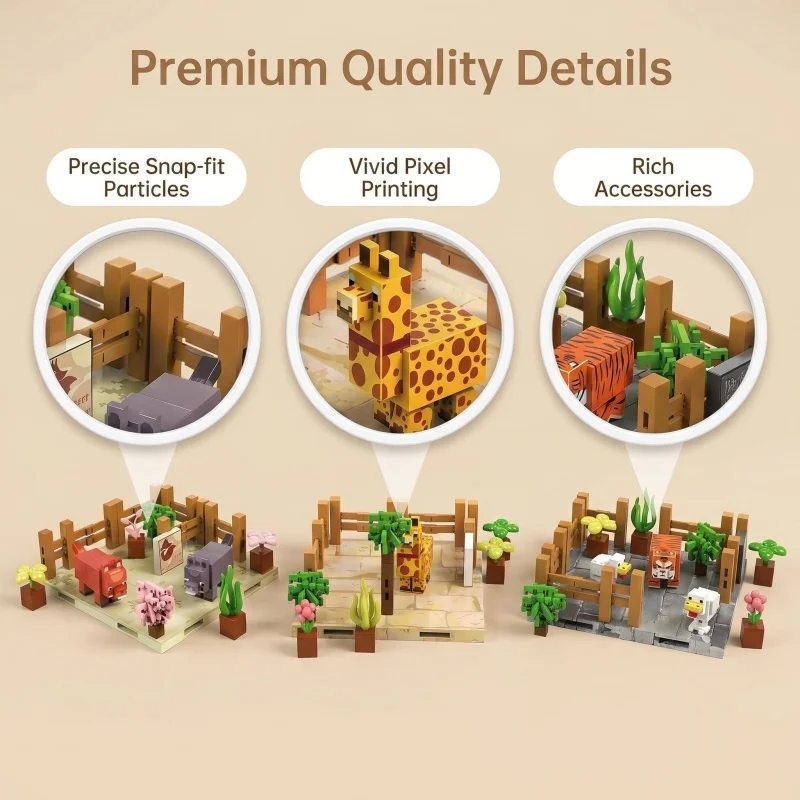 Pixel Safari Magnetic Building Blocks, Interlocking Cubes with Animal Figures, Educational Open-Ended Play Toy for Kids thumbnail 3
