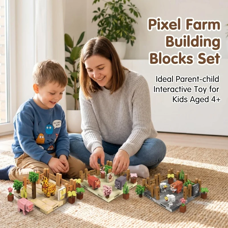Pixel Safari Magnetic Building Blocks, Interlocking Cubes with Animal Figures, Educational Open-Ended Play Toy for Kids thumbnail 2