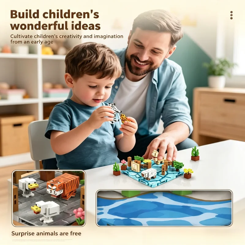 Pixel Safari Magnetic Building Blocks, Interlocking Cubes with Animal Figures, Educational Open-Ended Play Toy for Kids thumbnail 6
