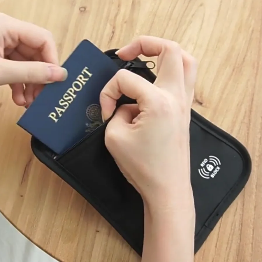Travel RFID Anti-Theft Card Passport Wallet Key Pouch Phone Storage Bag RFID Blocking Card Case With Locking Hook Men Women thumbnail 2
