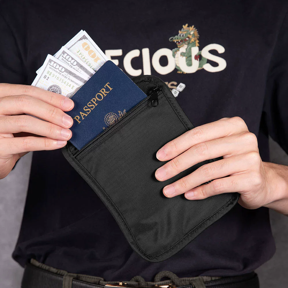 Travel RFID Anti-Theft Card Passport Wallet Key Pouch Phone Storage Bag RFID Blocking Card Case With Locking Hook Men Women thumbnail 3