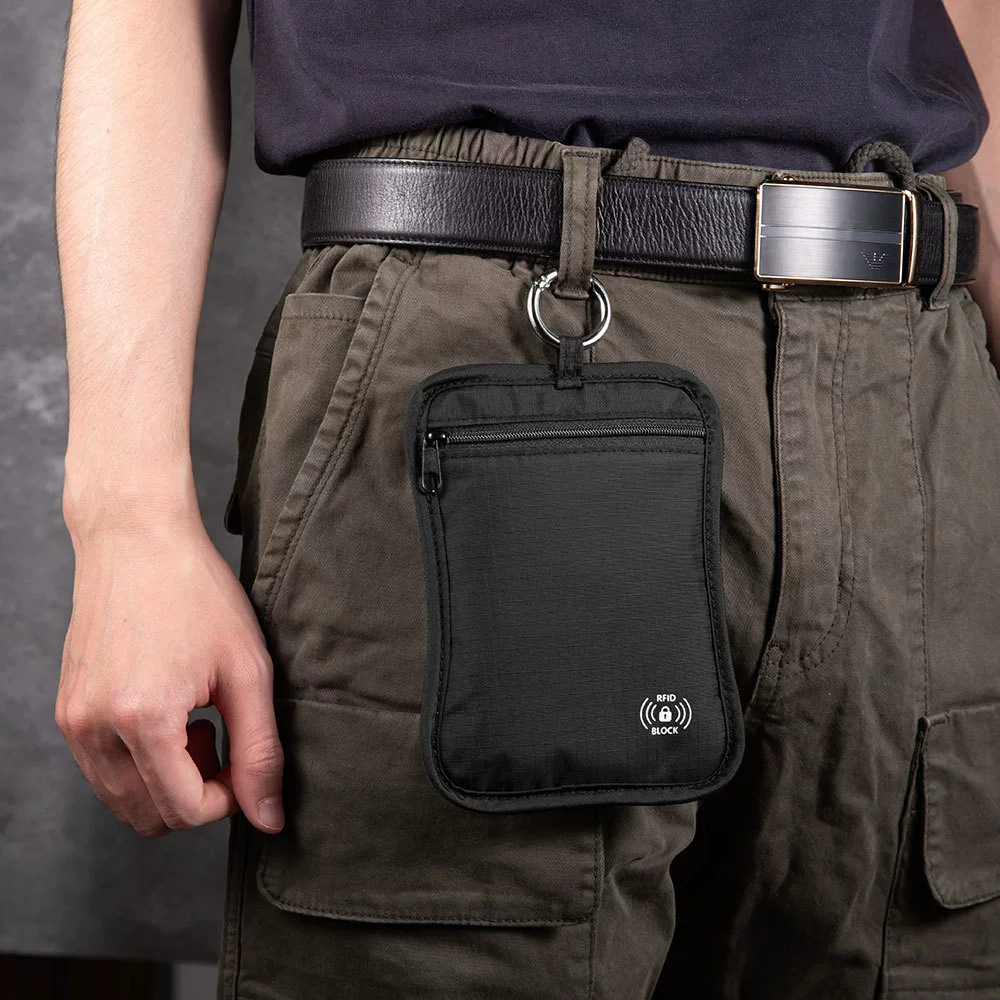 Travel RFID Anti-Theft Card Passport Wallet Key Pouch Phone Storage Bag RFID Blocking Card Case With Locking Hook Men Women thumbnail 5