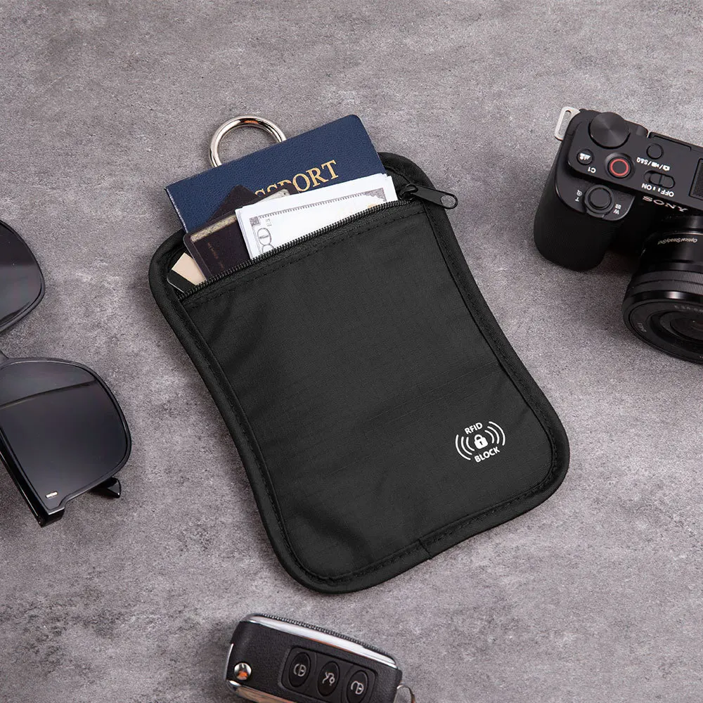Travel RFID Anti-Theft Card Passport Wallet Key Pouch Phone Storage Bag RFID Blocking Card Case With Locking Hook Men Women thumbnail 4