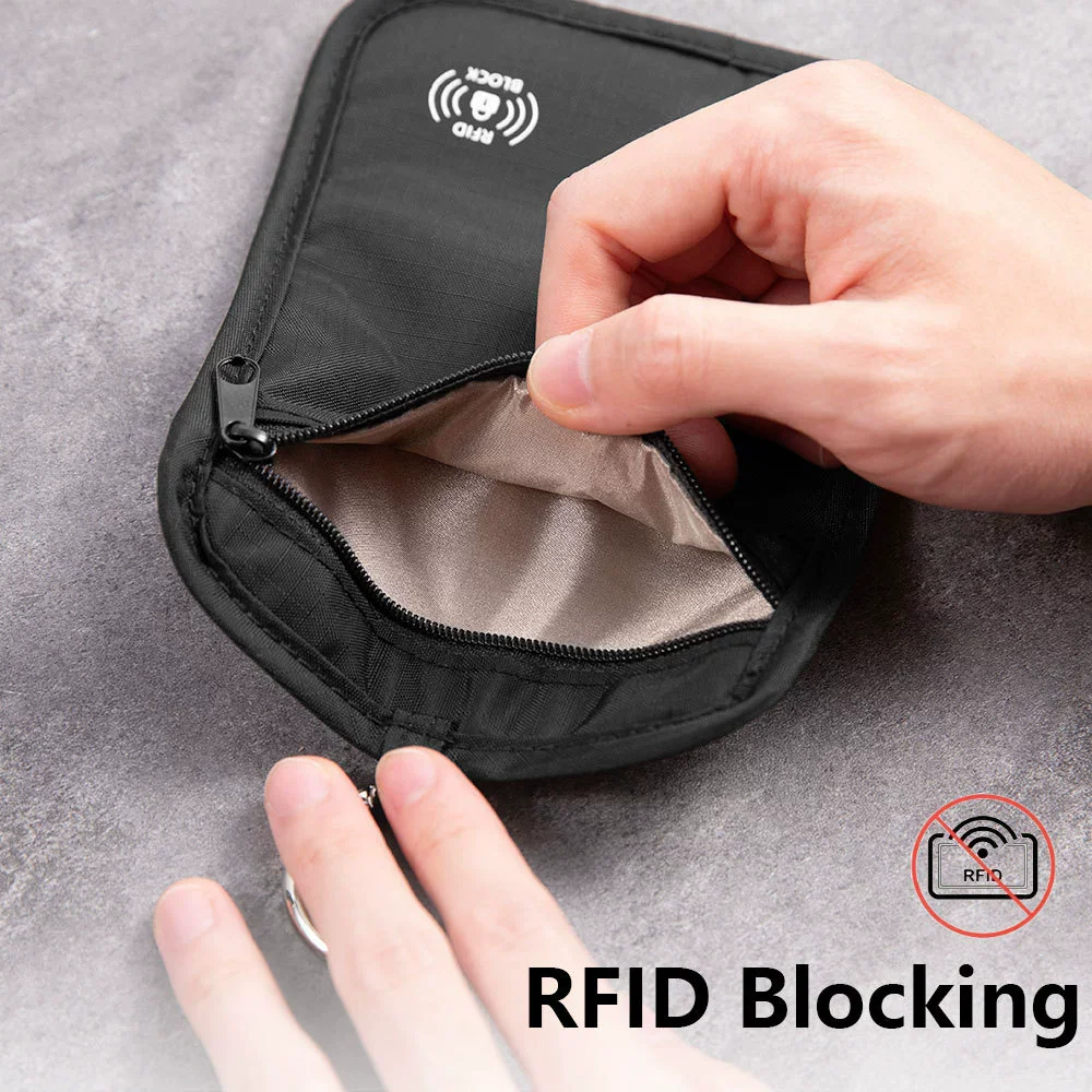 Travel RFID Anti-Theft Card Passport Wallet Key Pouch Phone Storage Bag RFID Blocking Card Case With Locking Hook Men Women