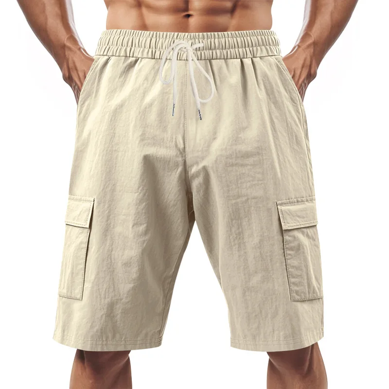 New Men's Multi-Pocket Overalls Cotton Linen shorts Male Summer Breathable Outdoor Casual Sports Beach Pants Comfortable shorts thumbnail 3