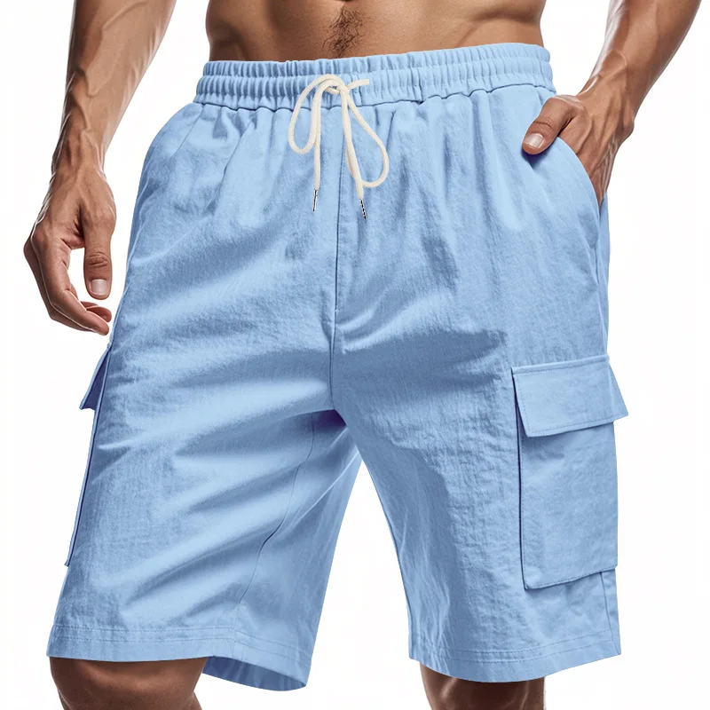 New Men's Multi-Pocket Overalls Cotton Linen shorts Male Summer Breathable Outdoor Casual Sports Beach Pants Comfortable shorts thumbnail 4