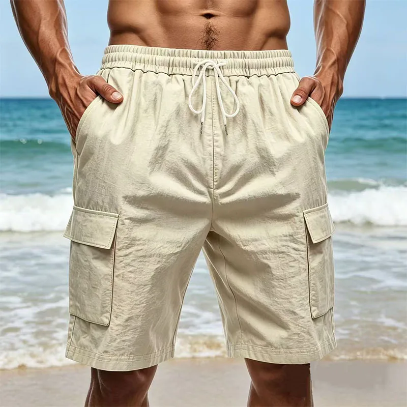 New Men's Multi-Pocket Overalls Cotton Linen shorts Male Summer Breathable Outdoor Casual Sports Beach Pants Comfortable shorts