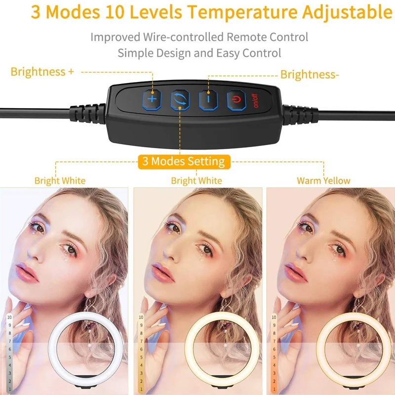 16/26/33cm LED Selfie Ring Lamp Photography Video Light Dimmable Fill Light With Tripod Phone Remote Control Lamp For Live Video thumbnail 4