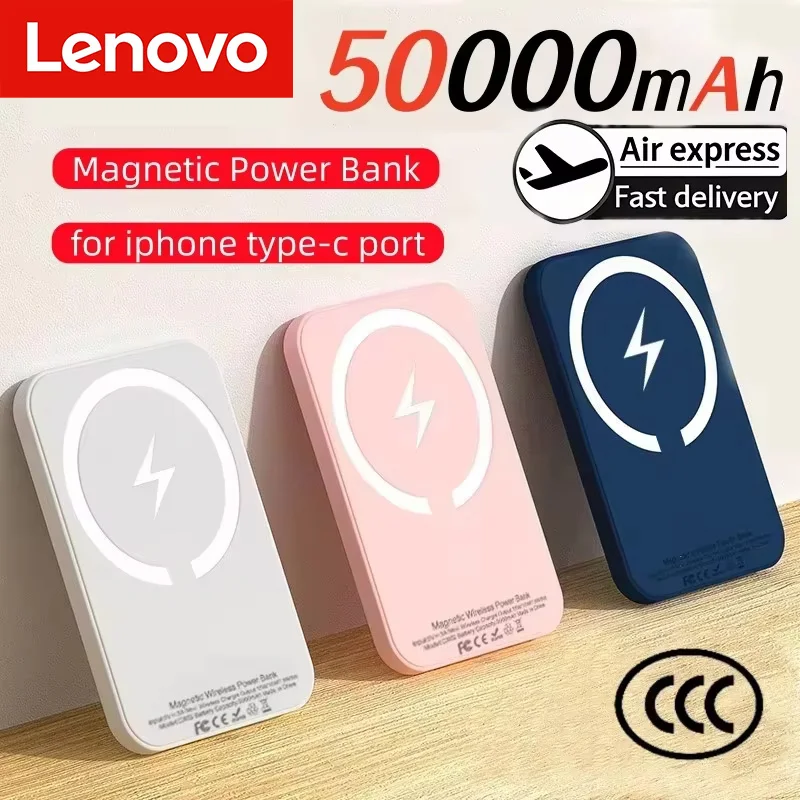Lenovo Magnetic Power Bank For Magsafes 50000mAh Wireless PD 22.5W Fast Charger Powerbank External Battery For iPhone Samsung