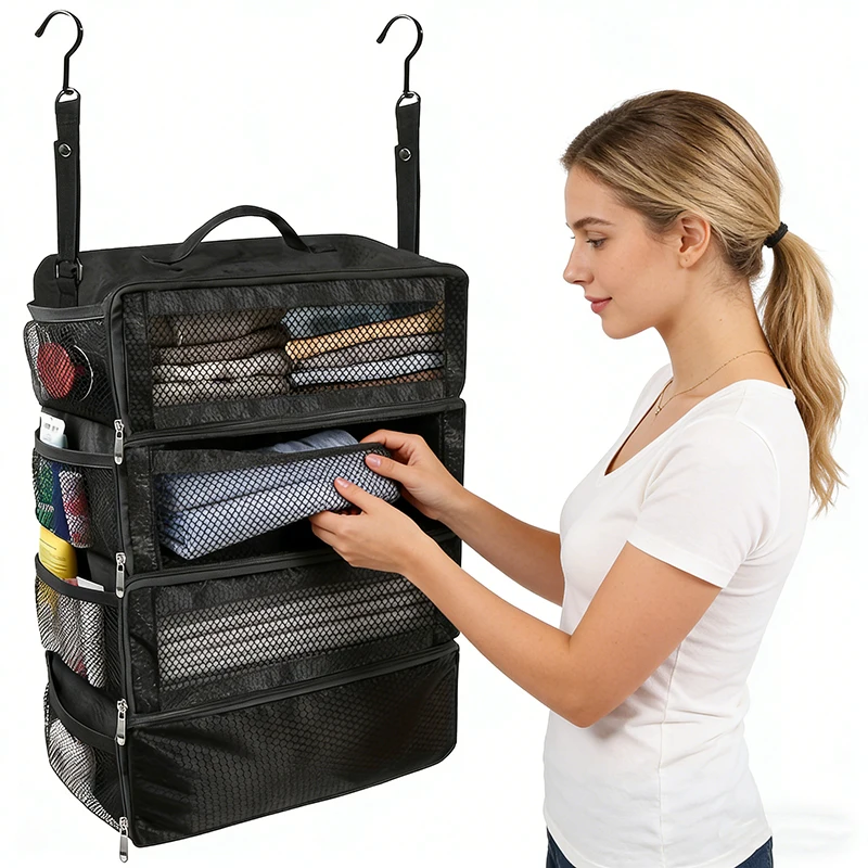 Suitcase Organizer Travel Luggage Organizers Hanging Shelve Packing Small Compartments Collapsible Hanging Clothes Storage Bags