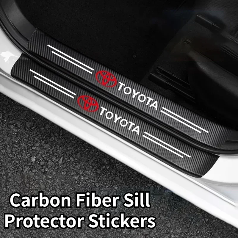 Car Logo Door Carbon Fiber Sill Protector Stickers for Toyota Yaris Corolla Auris Rav4 LandCruiser Vios LEVIN Camry Prado
