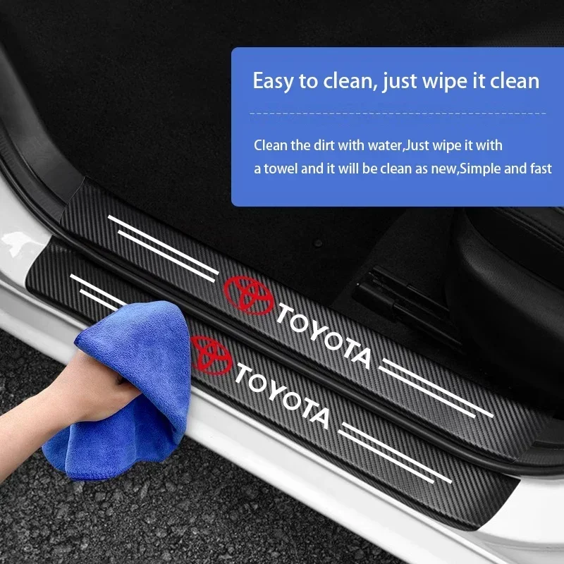 Car Logo Door Carbon Fiber Sill Protector Stickers for Toyota Yaris Corolla Auris Rav4 LandCruiser Vios LEVIN Camry Prado thumbnail 2