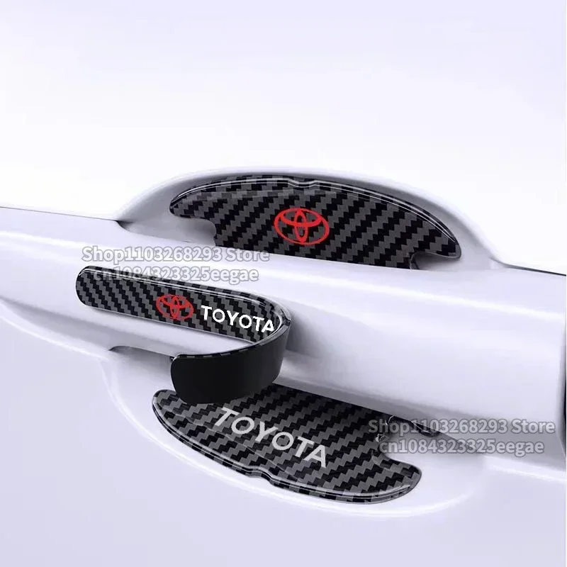 8PCS Car Carbon fiber texture door handle protection sticker Film for Toyota Corolla Camry CHR Yaris Hilux Rav4 avalon auris thumbnail 3