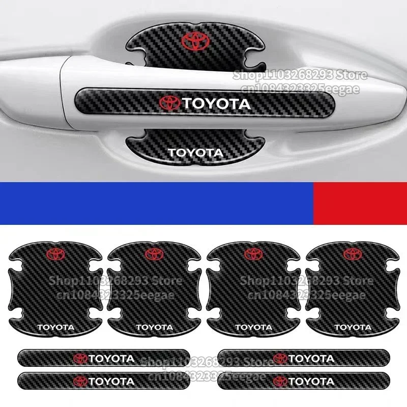 8PCS Car Carbon fiber texture door handle protection sticker Film for Toyota Corolla Camry CHR Yaris Hilux Rav4 avalon auris thumbnail 2