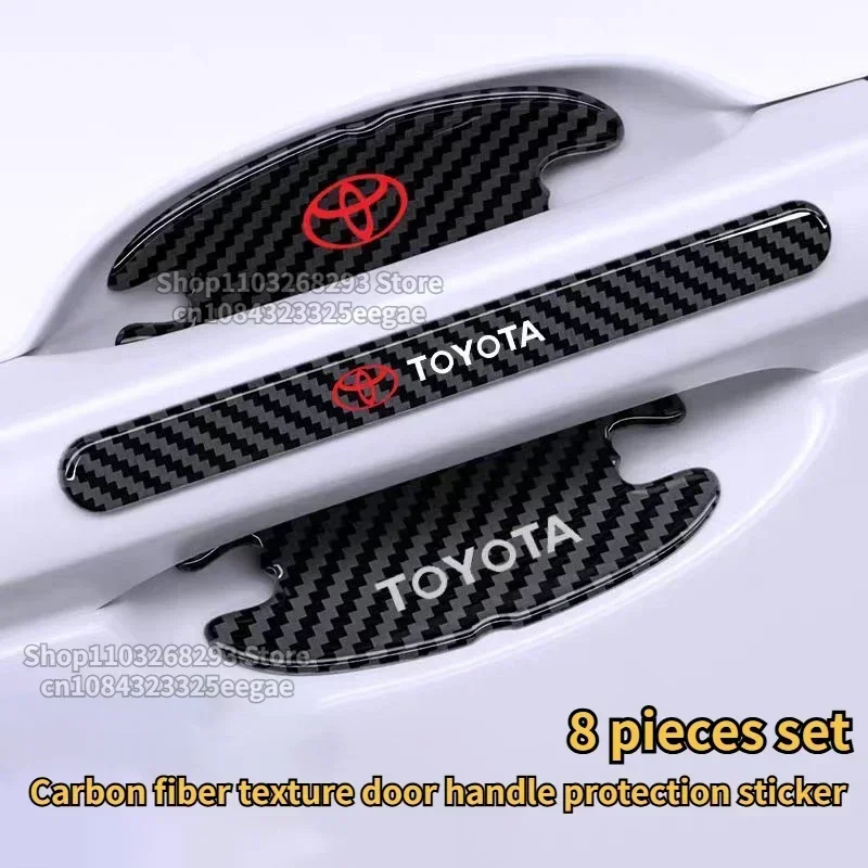 8PCS Car Carbon fiber texture door handle protection sticker Film for Toyota Corolla Camry CHR Yaris Hilux Rav4 avalon auris