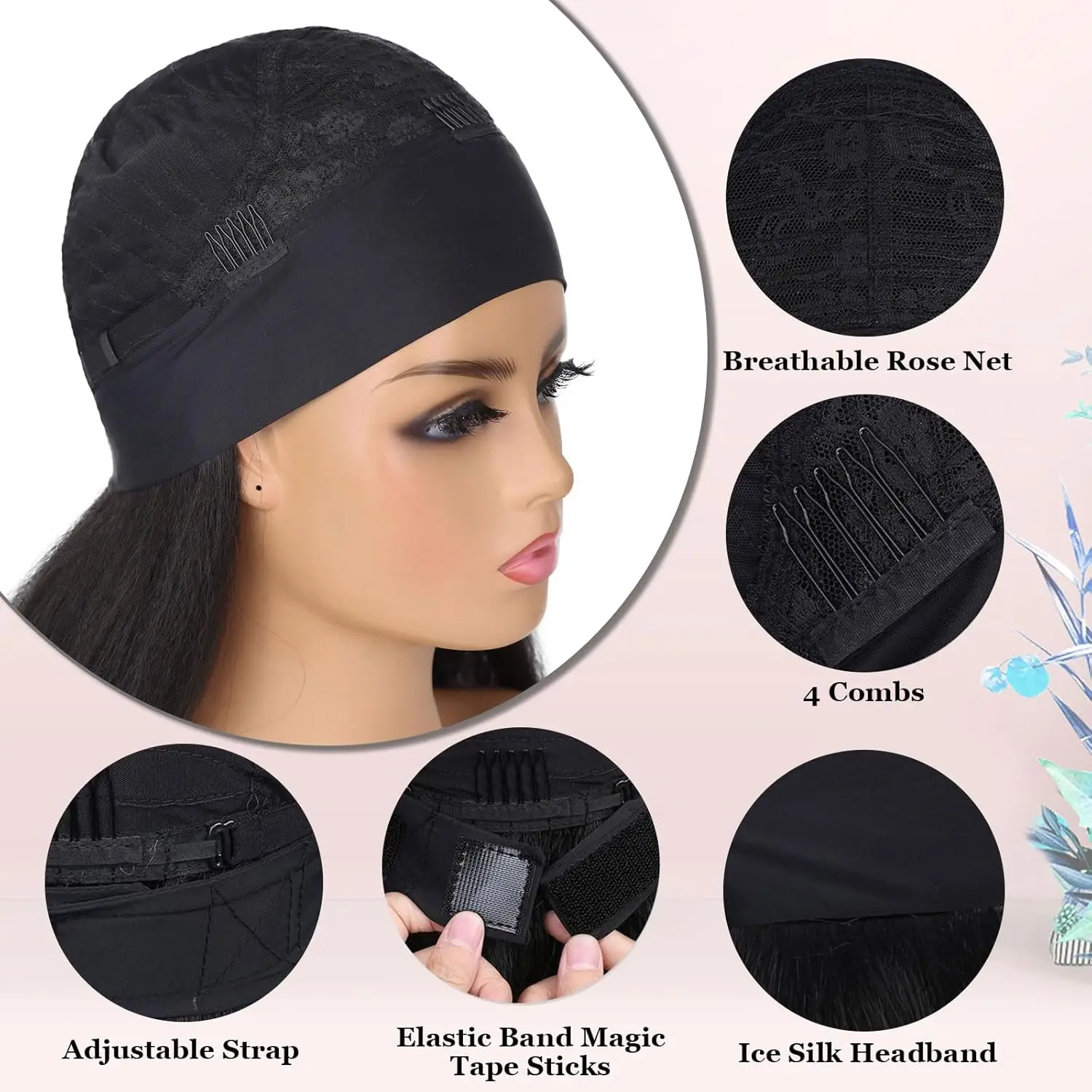 Synthetic Yaki Straight Headband Wigs for Black Women Long Kinky Straight Hair Wigs With Hair Band thumbnail 3