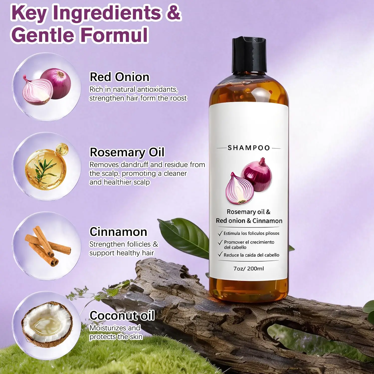 Onion Shampoo with Rosemary Oil for Scalp Care-Onion & Cinnamon Hair Growth Promotes Stronger Thicker and Longer Hair for Women thumbnail 2