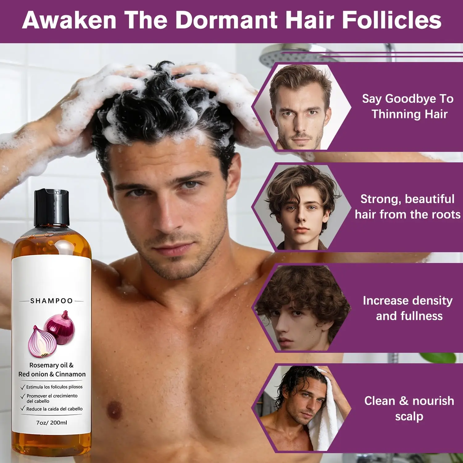Onion Shampoo with Rosemary Oil for Scalp Care-Onion & Cinnamon Hair Growth Promotes Stronger Thicker and Longer Hair for Women thumbnail 4
