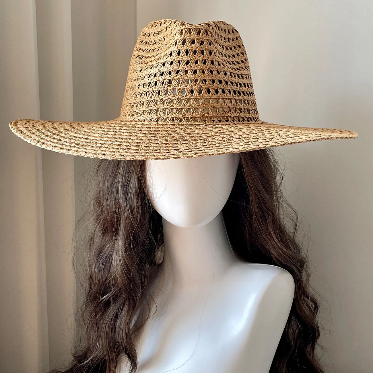 French Big Brim Straw Hat Women's Summer Seaside Vacation Sun Hat Island Hollow Beach Sun Hat thumbnail 3
