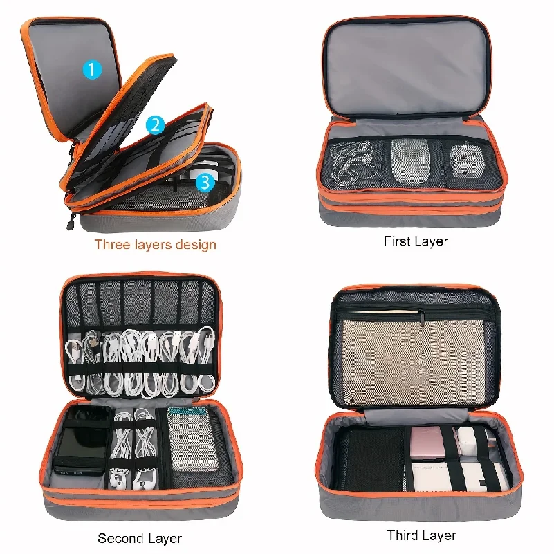 Portable USB Data Line Charger Storage Bag Travel Multi Layer Cable Organizer Cable Storage Bag Digital Electronic Organizer thumbnail 3