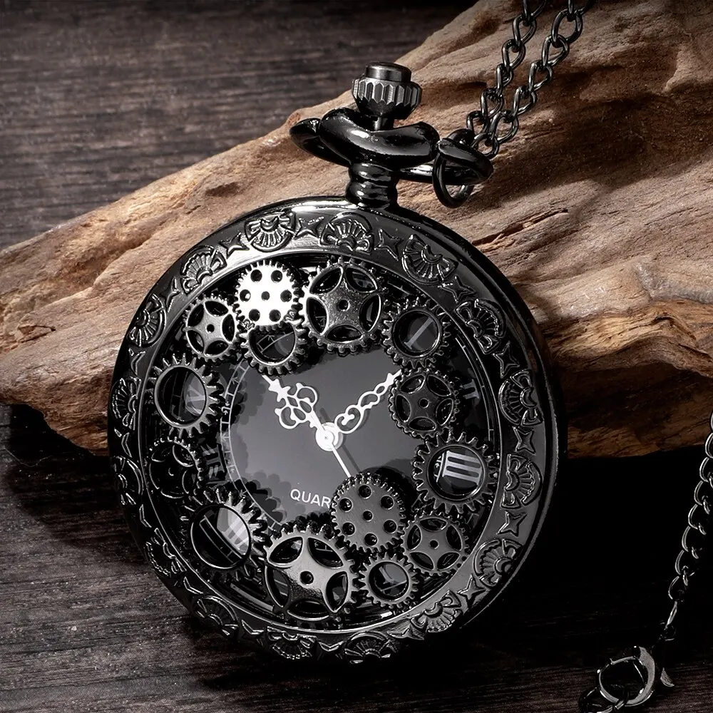 Vintage bronze large hollowed out pattern, large flower pocket watch, retro gear pocket watch, personalized commemorative