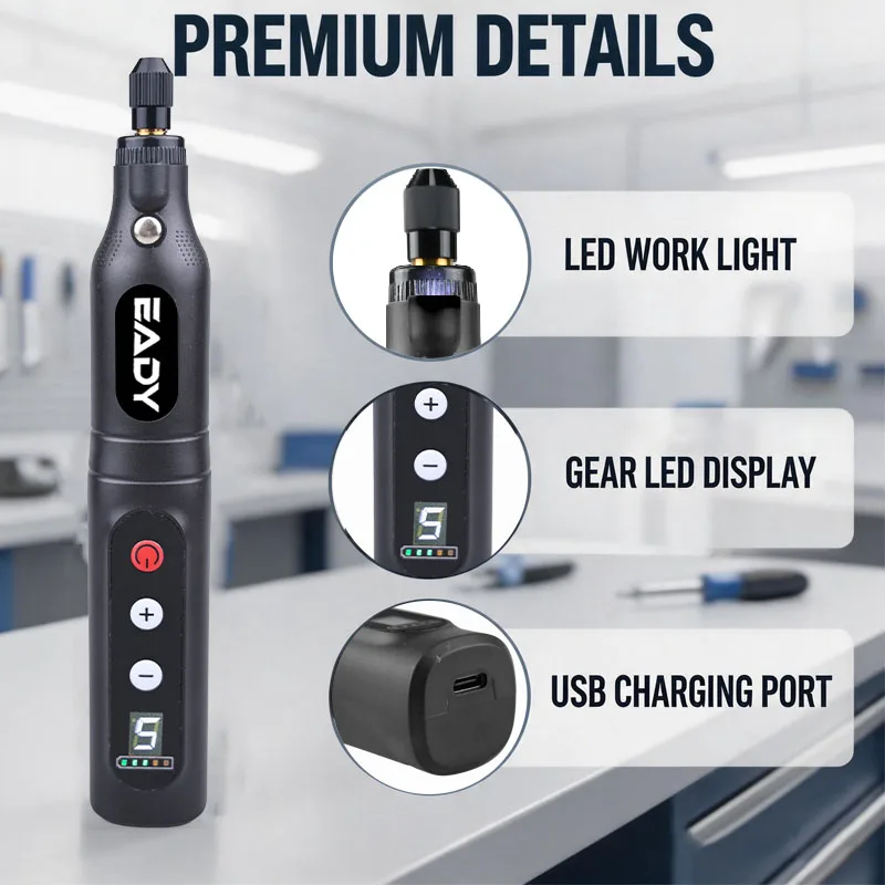 EADY Cordless Rotary Tool，Mini Dril 5-Speed with LED Work Light, USB-C Mini Drill Engraver for Jewelry Wood Metal Glass, DIY Kit thumbnail 5