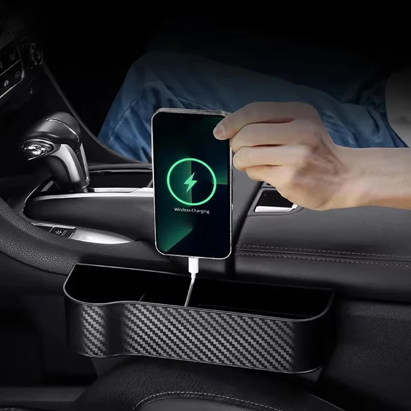 Carbon Fiber Car Seat Gap Organizer, Multifunctional Console Side Storage Box for Phone & Accessories thumbnail 2