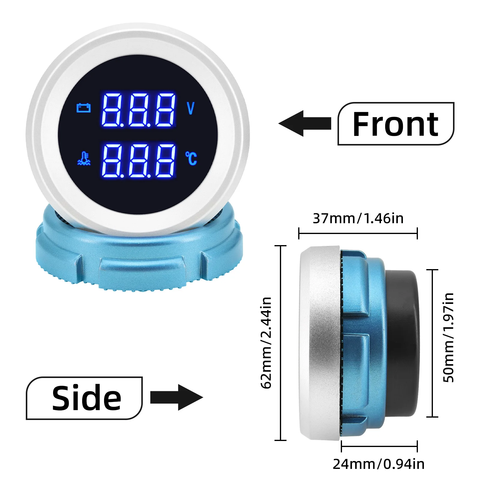 12V/24V 52MM Water Temperature Gauge Voltmeter 2 in 1 Digital DIsplay Blue Led Car Truck Auto Gauge Meter with temp sensor 10mm thumbnail 3