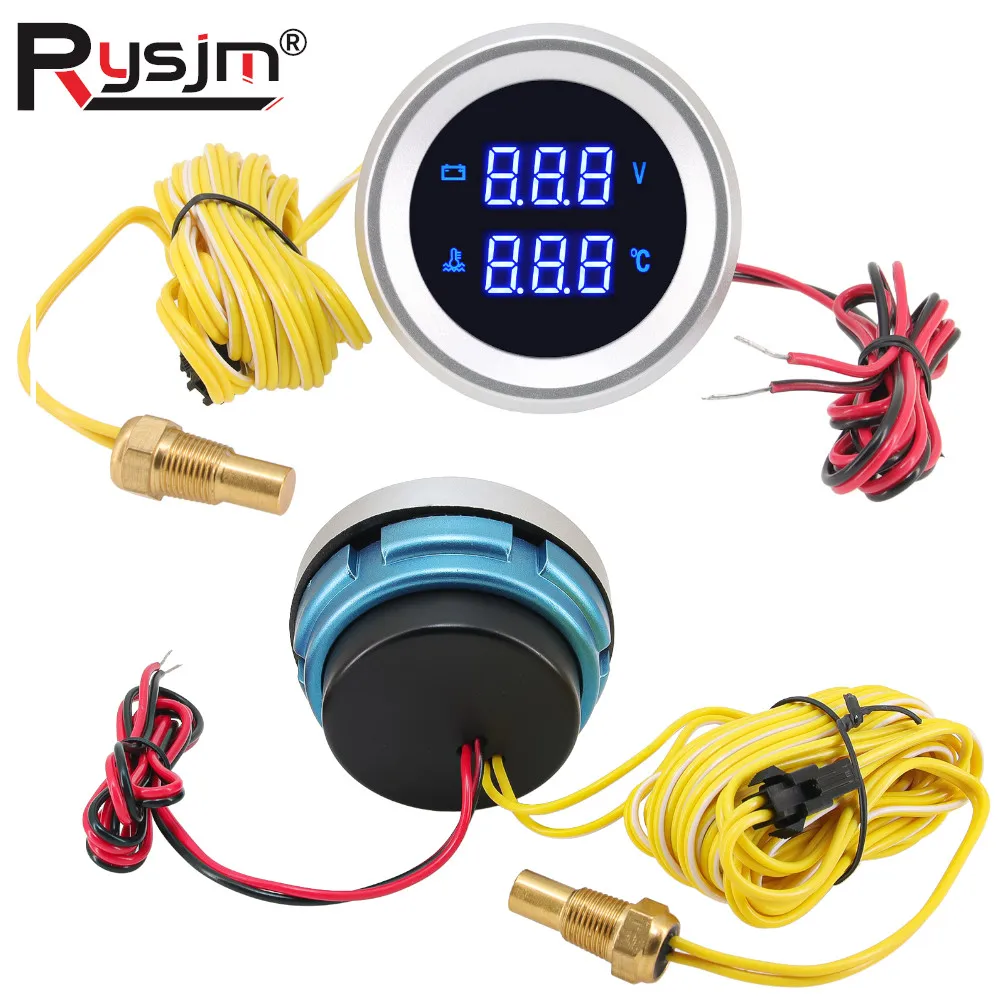 12V/24V 52MM Water Temperature Gauge Voltmeter 2 in 1 Digital DIsplay Blue Led Car Truck Auto Gauge Meter with temp sensor 10mm thumbnail 2