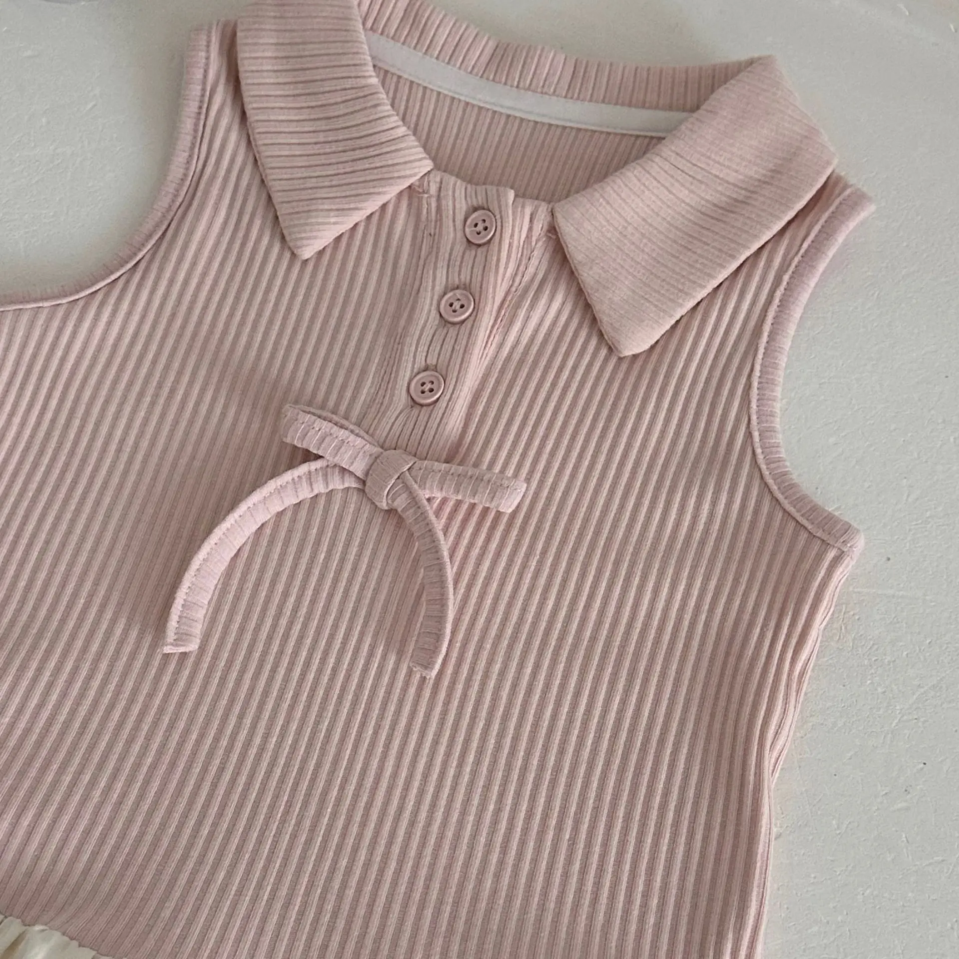 2026 New Summer Sweet Style Baby Dress Pink Bow Bubble Hem Sleeveless Dress for Toddler Girls Soft Cotton Infant Clothes thumbnail 4