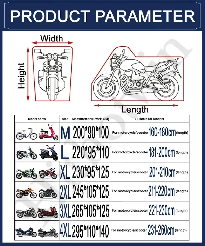 M-3XL Motorcycle Indoor Outdoor UV Protector Scooter All Season Waterproof Bike Rain Dustproof Cover 190T Universal thumbnail 6