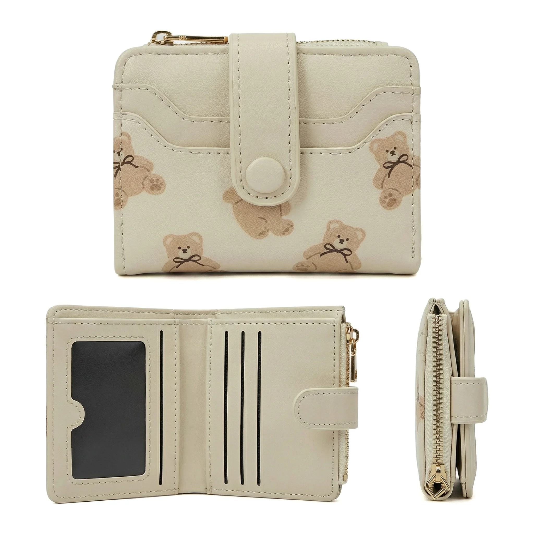 PU Leather  Women Wallet Cute Cartoon Bear Purse ID Window Credit Card Holder with Zipper Coin Purse thumbnail 4