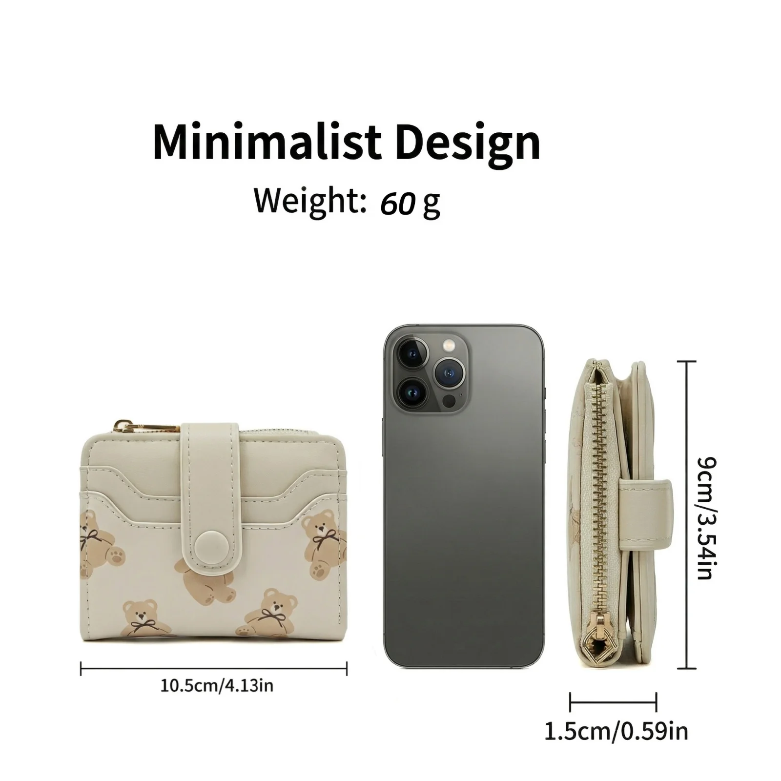 PU Leather  Women Wallet Cute Cartoon Bear Purse ID Window Credit Card Holder with Zipper Coin Purse thumbnail 6