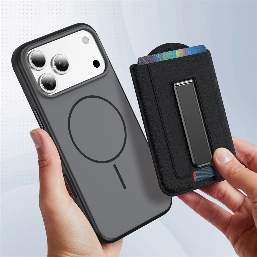 Magsafe Magnetic PU Leather Wallet, For Phone 17 16 15 14 13 12 Pro Max Fashion Card Holder Multi-functional Fold Stand Card Bag thumbnail 5