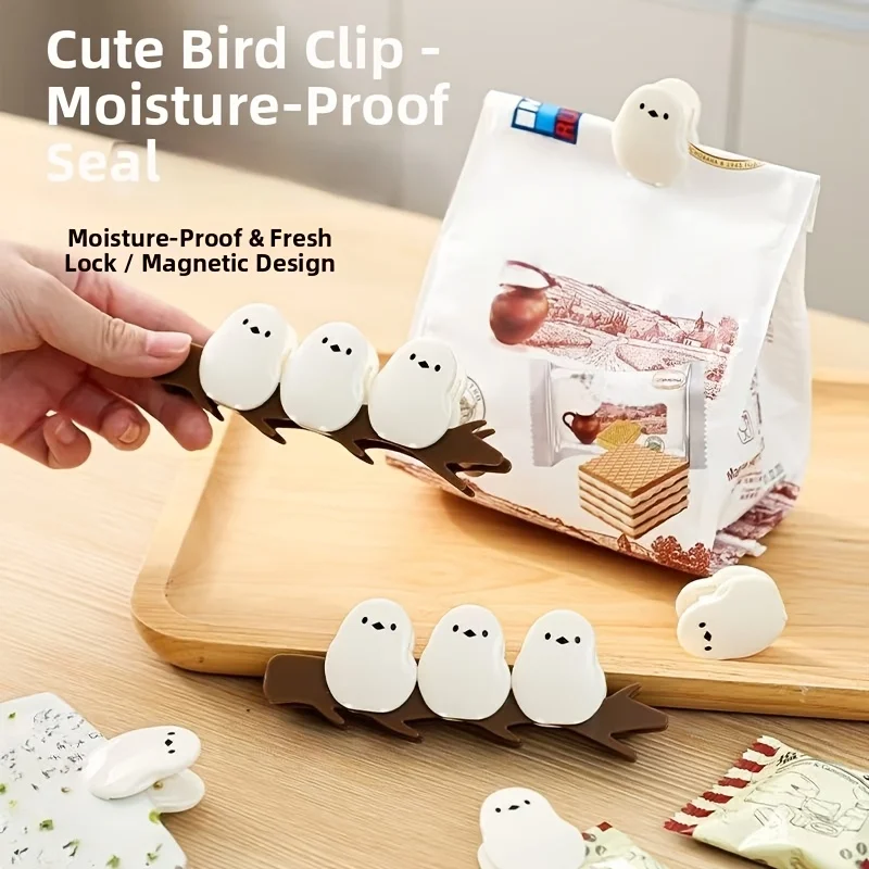 1 set/3pcs Adorable 3D Bird-shaped Magnetic Food Sealing Clips,Strong Magnetic Snack Bag Closers, Fridge Magnet Decorations thumbnail 4