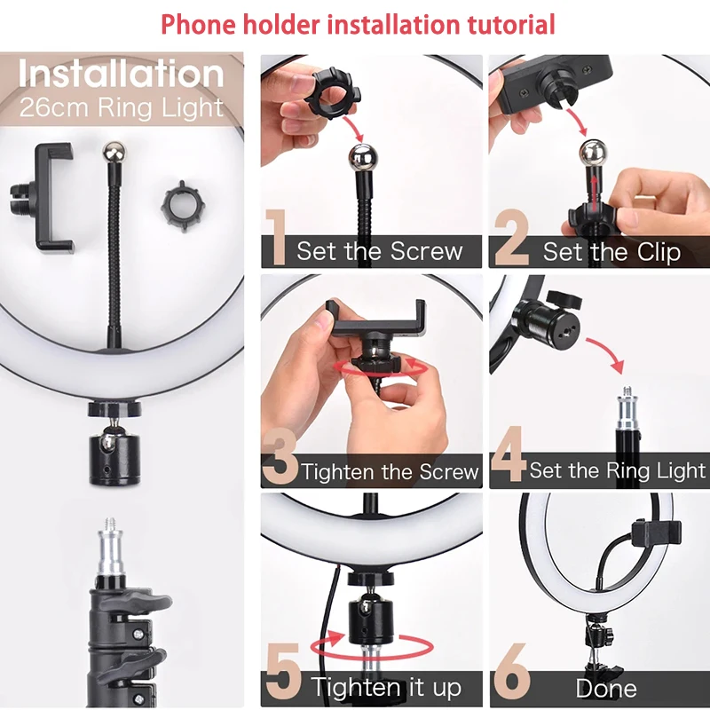 Video Light 16/26/33cm Selfie Ring LED Light Dimmable Round Ring Fill Lamp For Phone Live Video Streaming Studio LED Fill Light thumbnail 2