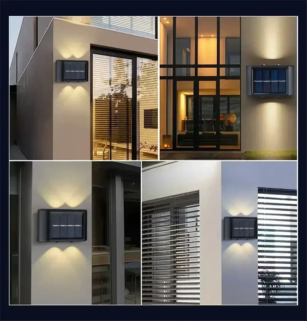 Solar Garden Wall Light Outdoor 4/6/8 LED Solar Deck Lights UP&Down Illuminate Outdoor Lights for Street Fence Garage Decoration thumbnail 4