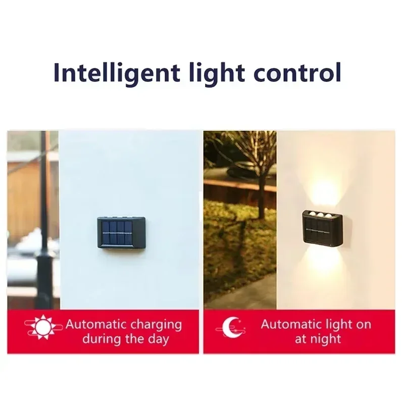 Solar Garden Wall Light Outdoor 4/6/8 LED Solar Deck Lights UP&Down Illuminate Outdoor Lights for Street Fence Garage Decoration thumbnail 6
