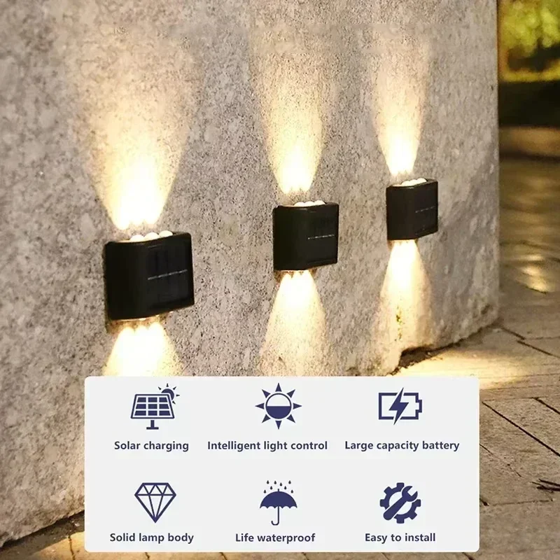 Solar Garden Wall Light Outdoor 4/6/8 LED Solar Deck Lights UP&Down Illuminate Outdoor Lights for Street Fence Garage Decoration thumbnail 2