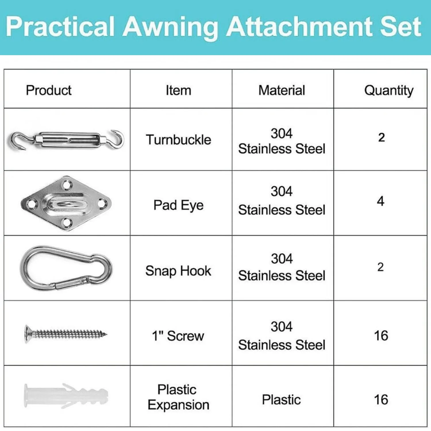 Sun Shade Sail Stainless Steel Fixing Kit Garden Patio Awning Canopy Accessory thumbnail 2