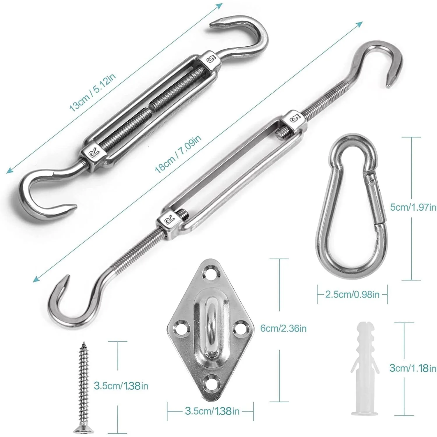Sun Shade Sail Stainless Steel Fixing Kit Garden Patio Awning Canopy Accessory thumbnail 3