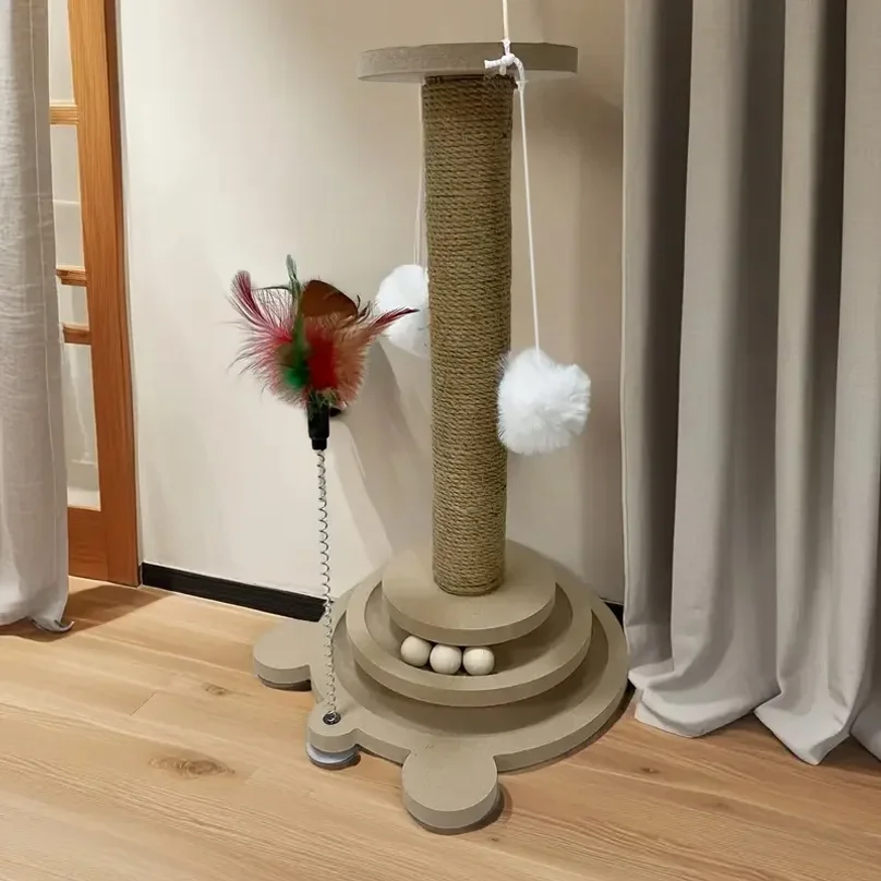 Pet Cat Toy Cat Turntable Funny Cat Stick Balls Durable Sisal Scratching Board Cat Supplies Cat Grab Column Pet Product thumbnail 6